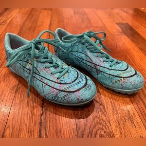 Kids Turf Shoes in Teal with Multicolor Accents